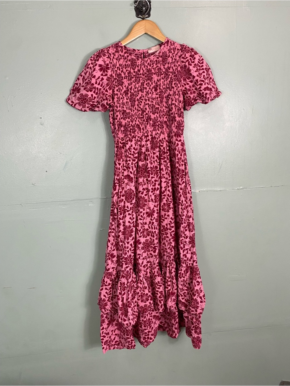 Banjanan Quant Shirred Midi Dress Pink Floral Sundress XS